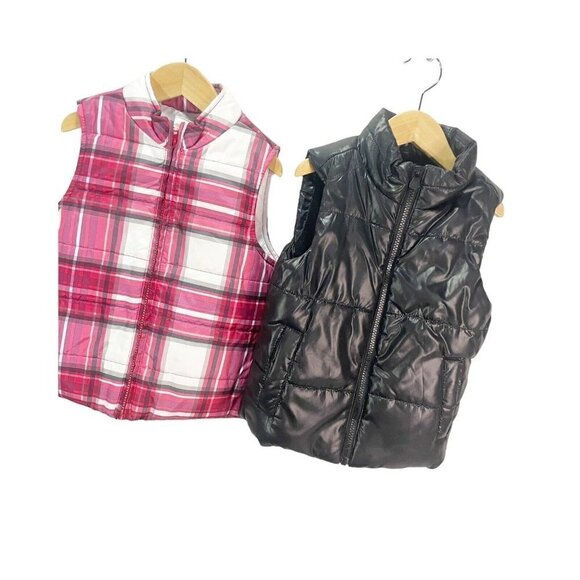 Gymboree Justice 5T Girls Plaid Black Padded Winter Puffer Vest Zip Front Lot 2 - Picture 3 of 4